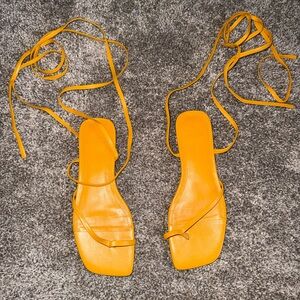 Marc Fisher Yellow Lace-Up Square Toe Sandals